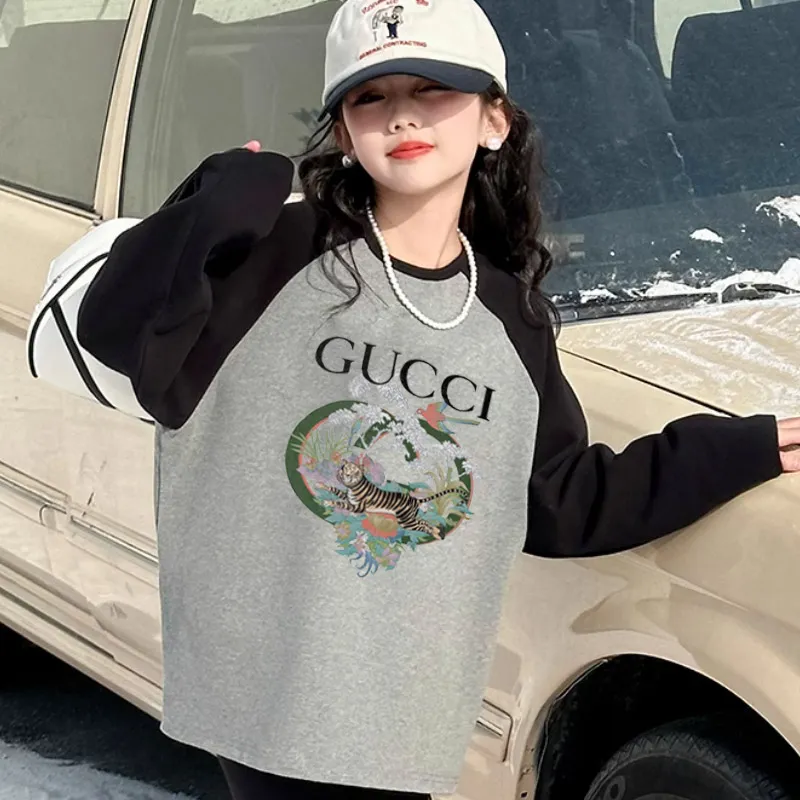 【110-170cm】元気いっぱい 大活躍 おしゃれ カジュアル 配色 女の子 長袖 Ｔシャツ