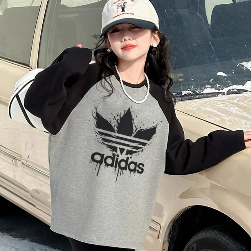 【110-170cm】好感度100％  大活躍 快適 カジュアル 配色 女の子 長袖 Ｔシャツ