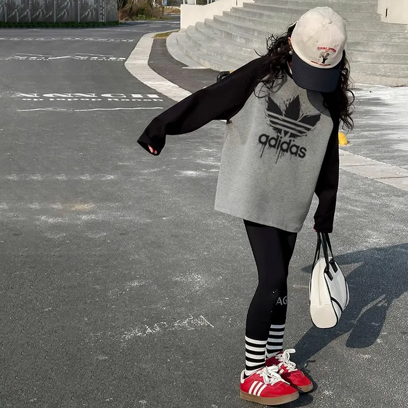 【110-170cm】好感度100％  大活躍 快適 カジュアル 配色 女の子 長袖 Ｔシャツ