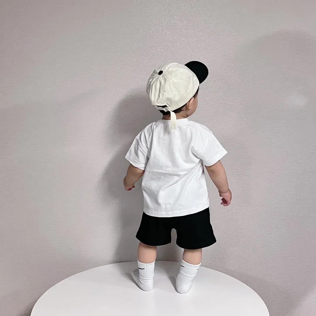 【80-130cm】二点セットシンプル定番 人気 ルーズ 半袖 Ｔシャツ+ショートパンツ セットアップ