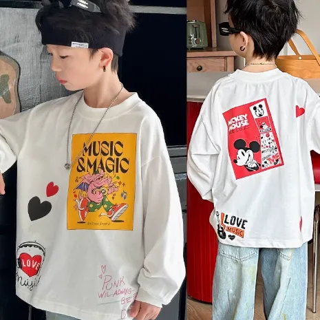 【110-170cm】リラックス感ある カジュアル カートゥーン プリント 男の子 長袖 Ｔシャツ