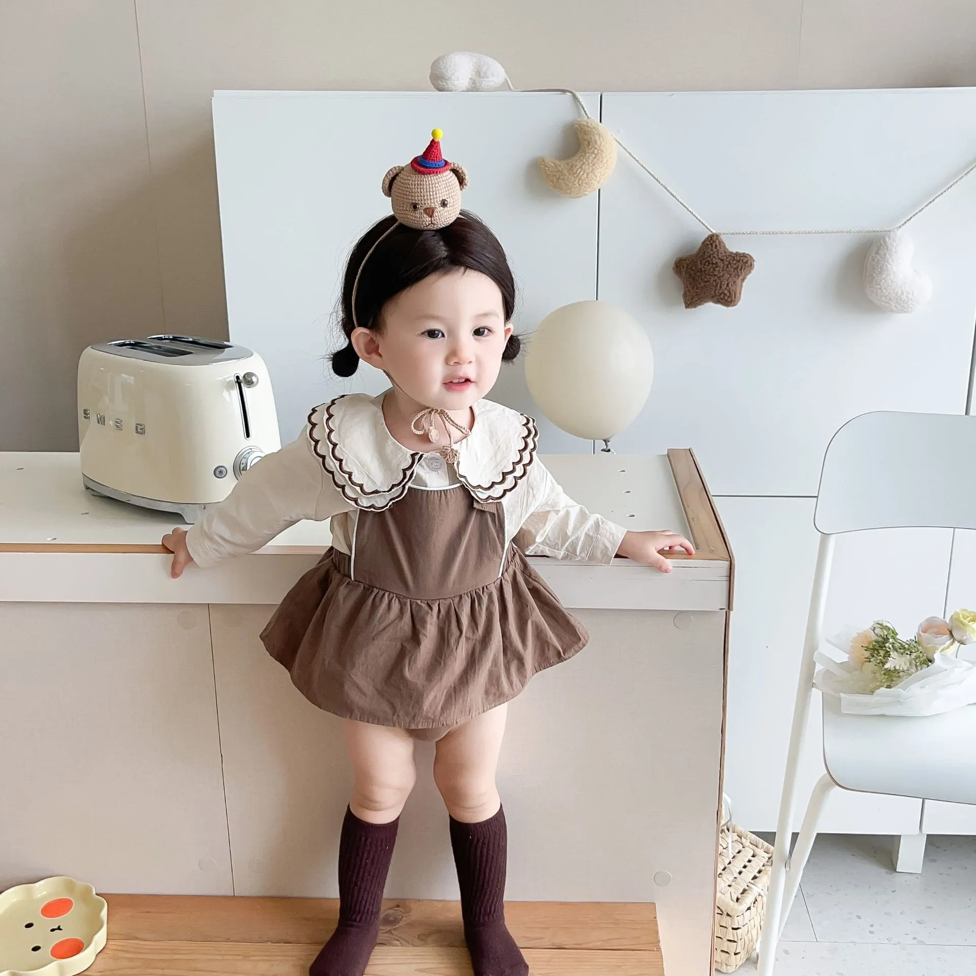 【66-90cm】オシャレ度高め 大人気 ins風 スウィート 可愛い ベビー 長袖 シャツ/サロペット