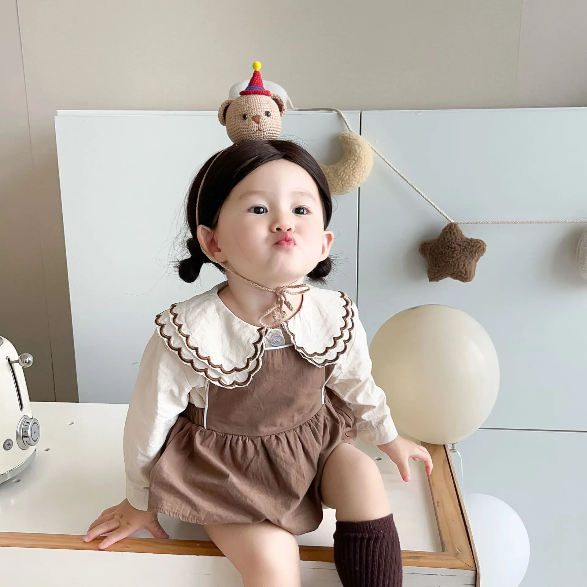 【66-90cm】オシャレ度高め 大人気 ins風 スウィート 可愛い ベビー 長袖 シャツ/サロペット