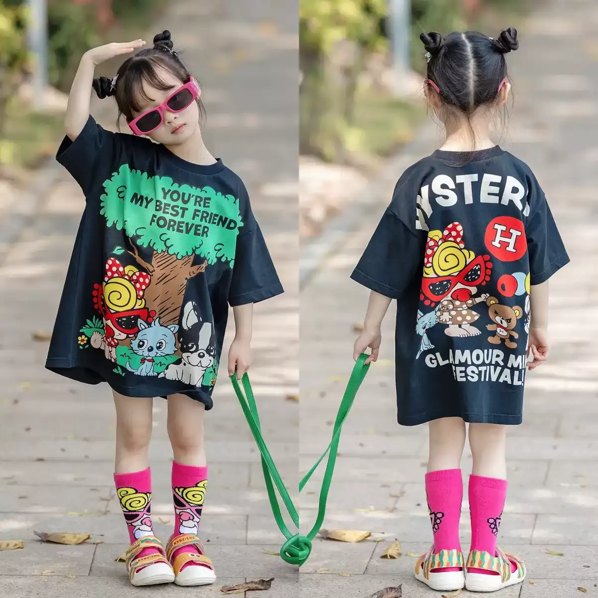 【90-160cm】デザイン満点 大活躍 おしゃれ 可愛い プリント 女の子 半袖 Ｔシャツ