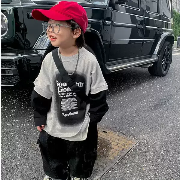 【80-130cm】デザイン満点 大人気 カジュアル ストリート系 切り替え 男の子 長袖 Tシャツ