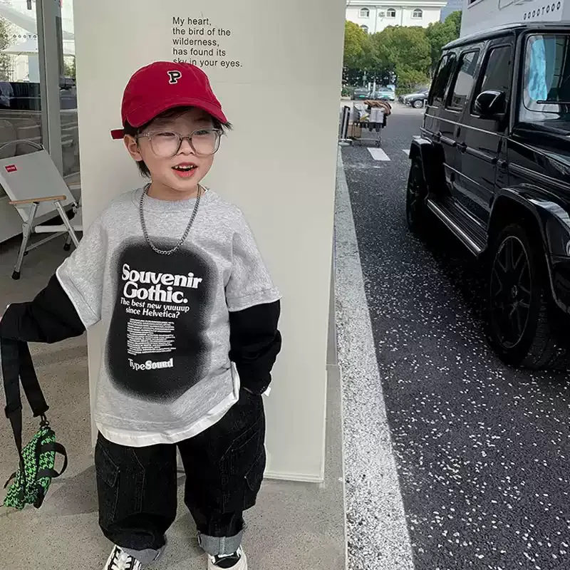 【80-130cm】デザイン満点 大人気 カジュアル ストリート系 切り替え 男の子 長袖 Tシャツ