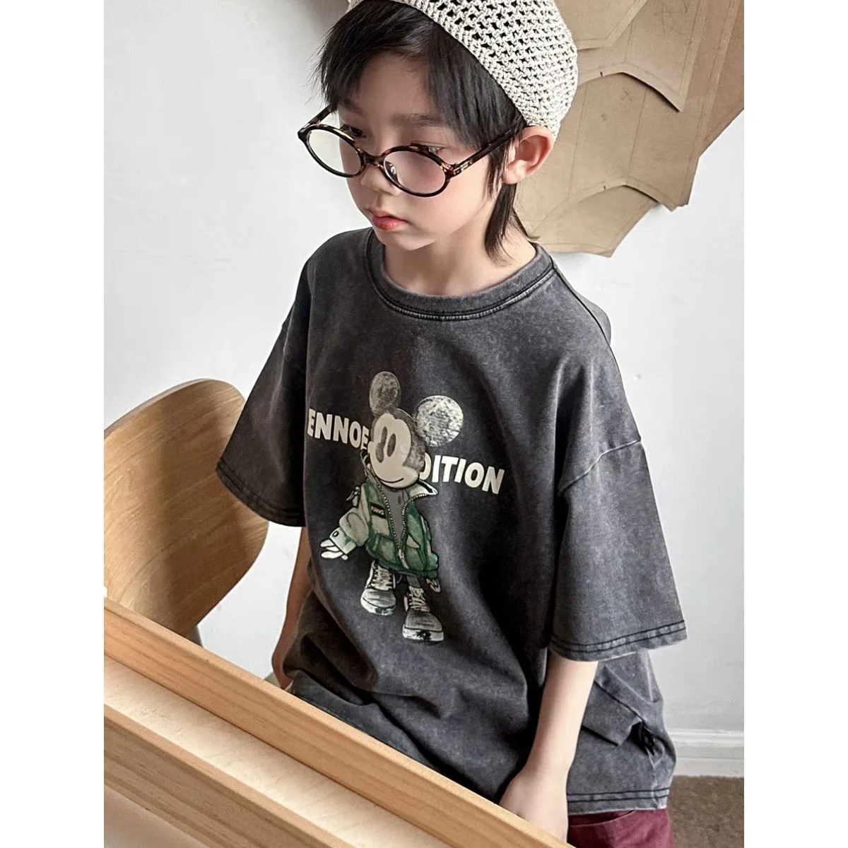 【100-150cm】存在感アップ  ユニーク カートゥーン カッコイイ 男の子 半袖 Ｔシャツ