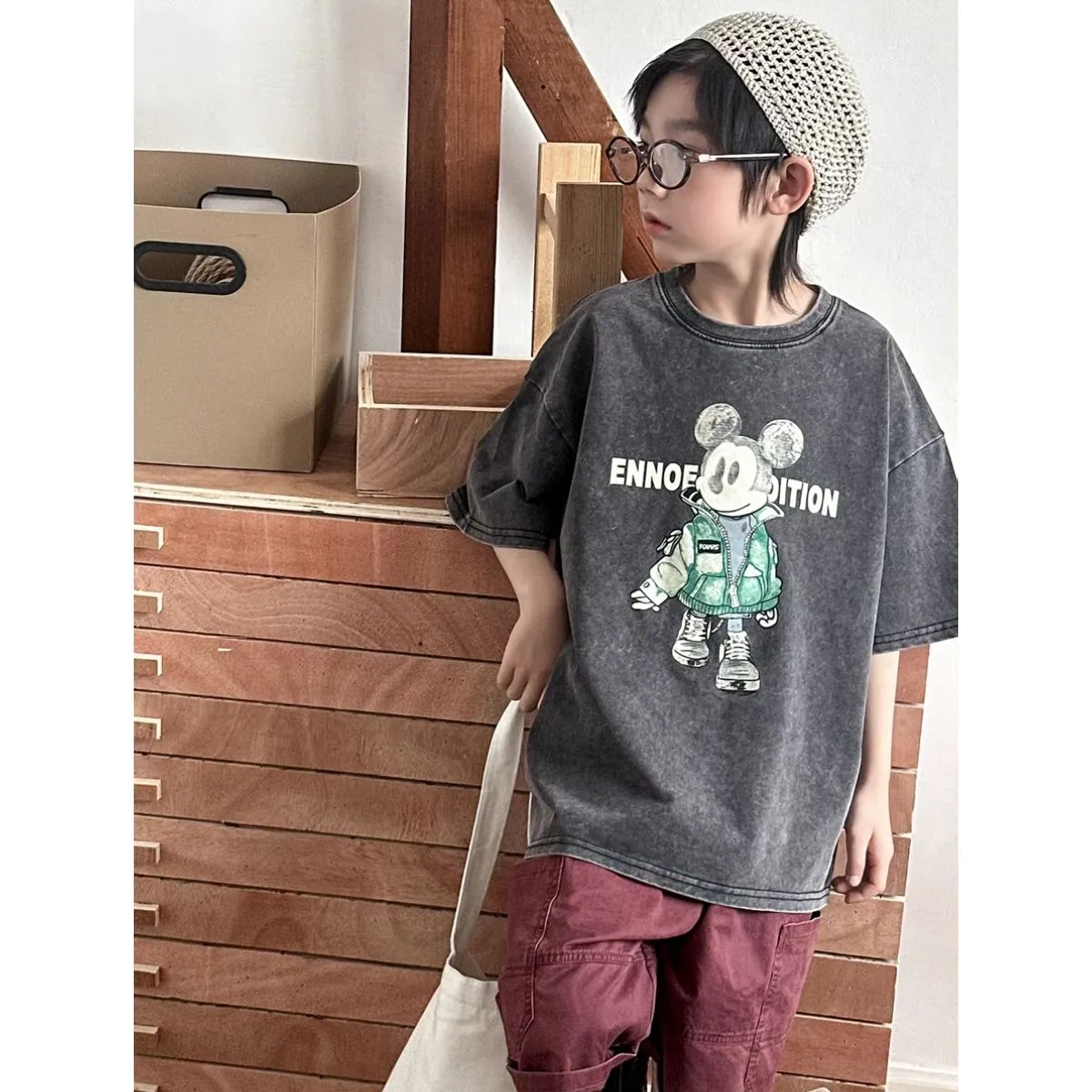 【100-150cm】存在感アップ  ユニーク カートゥーン カッコイイ 男の子 半袖 Ｔシャツ