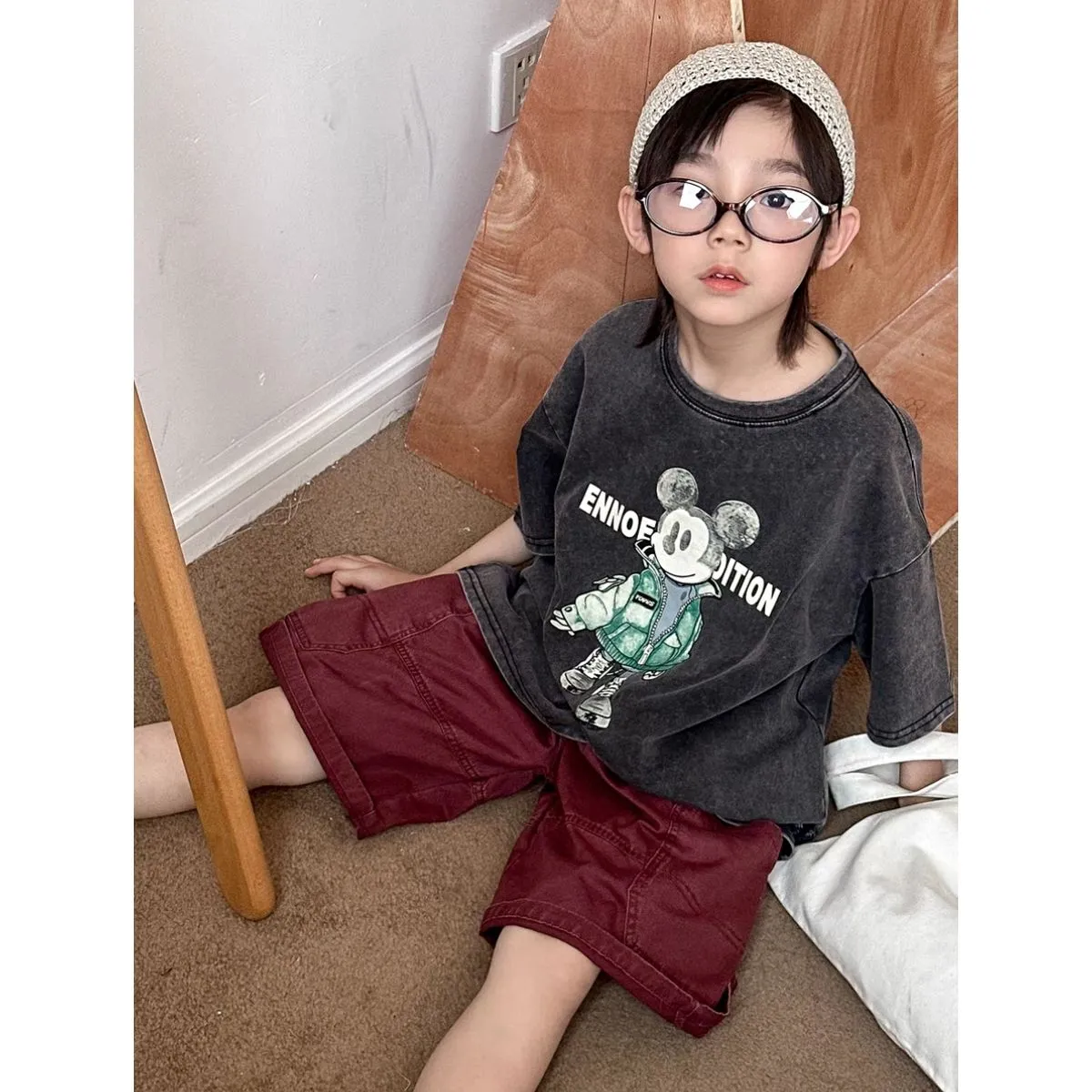 【100-150cm】存在感アップ  ユニーク カートゥーン カッコイイ 男の子 半袖 Ｔシャツ