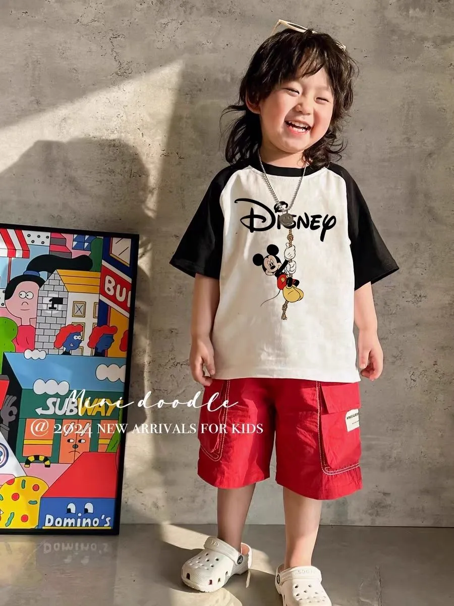 【110-170cm】人気爆発中 大活躍 カートゥーン 配色 着やすい 半袖 Ｔシャツ