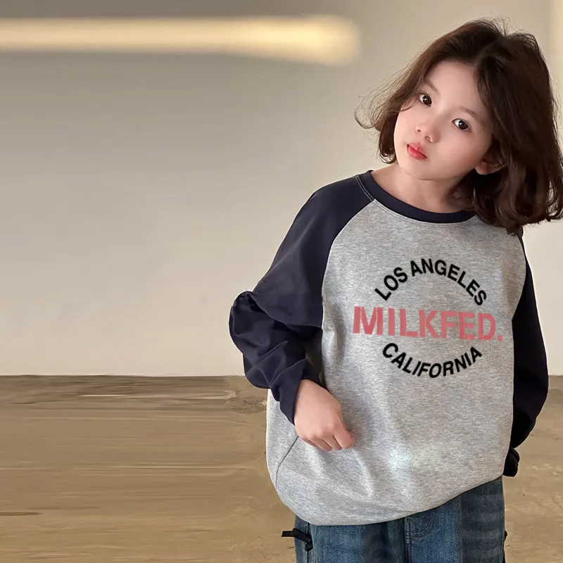【110-170cm】毎日着たくなる 爆売れ中 配色 カジュアル 女の子 長袖 Ｔシャツ