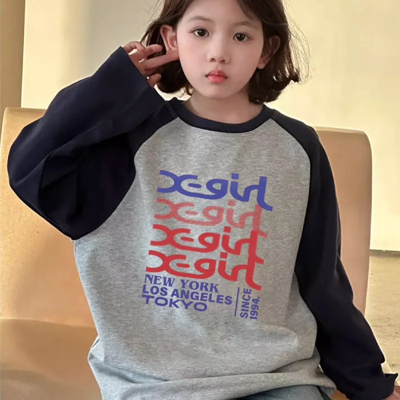 【110-170cm】好感度100％  大人気 配色 合わせやすい 女の子 長袖 Ｔシャツ