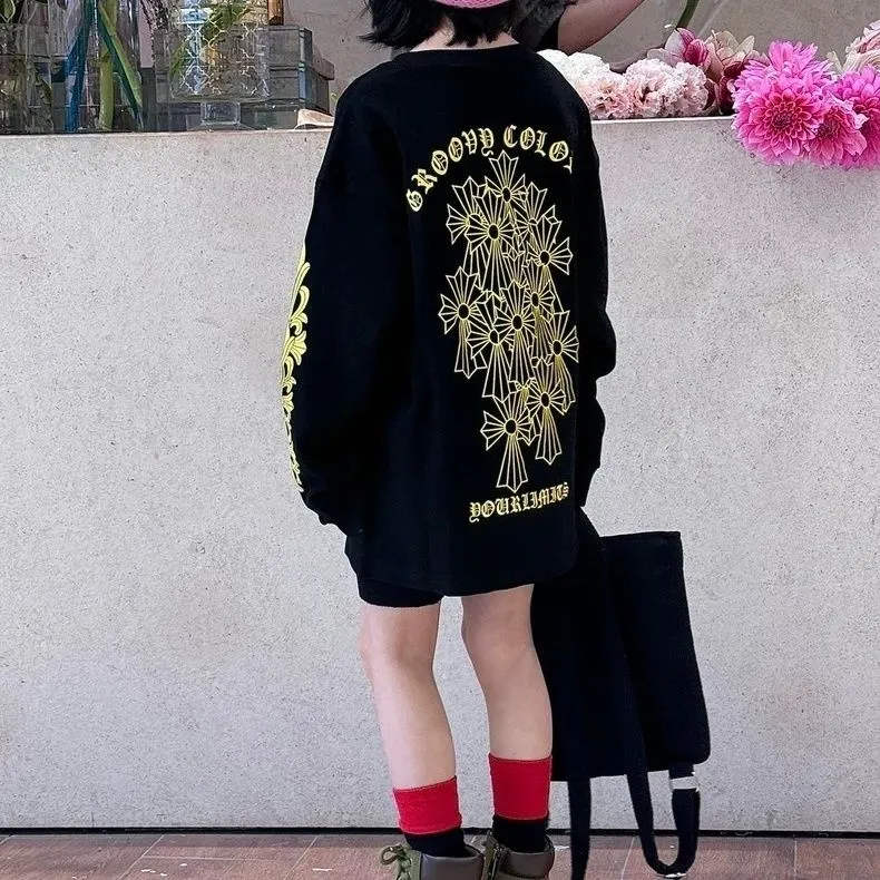 【90-160cm】人気爆発中 大活躍 カジュアル プリント 目立つ 長袖 Ｔシャツ