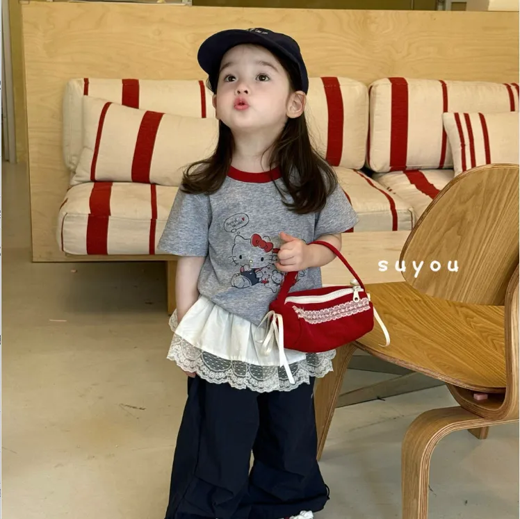 【80-140cm】絶対欲しい 好感度UP 可愛い キュート カートゥーン 女の子 半袖 Ｔシャツ