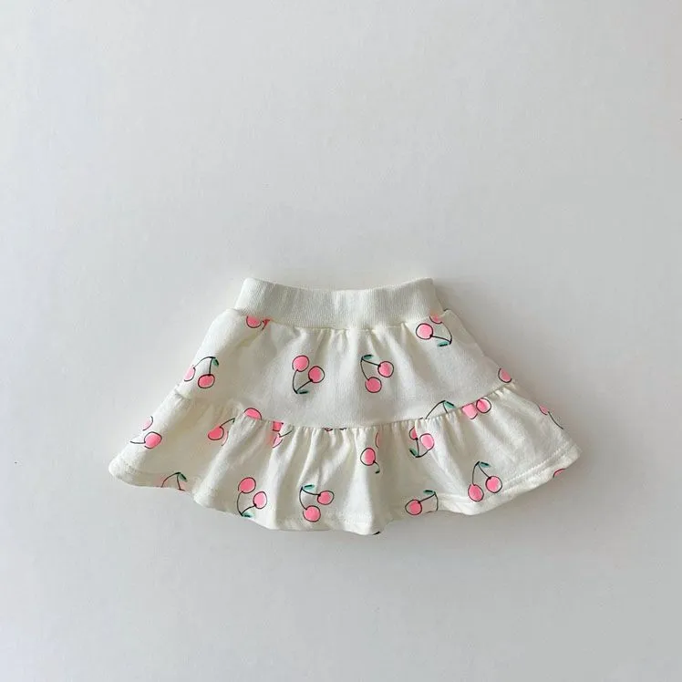 【80-120cm】二点セット 絶対欲しい キュート 清新  チェリー柄 半袖Ｔシャツ＋スカート セットアップ