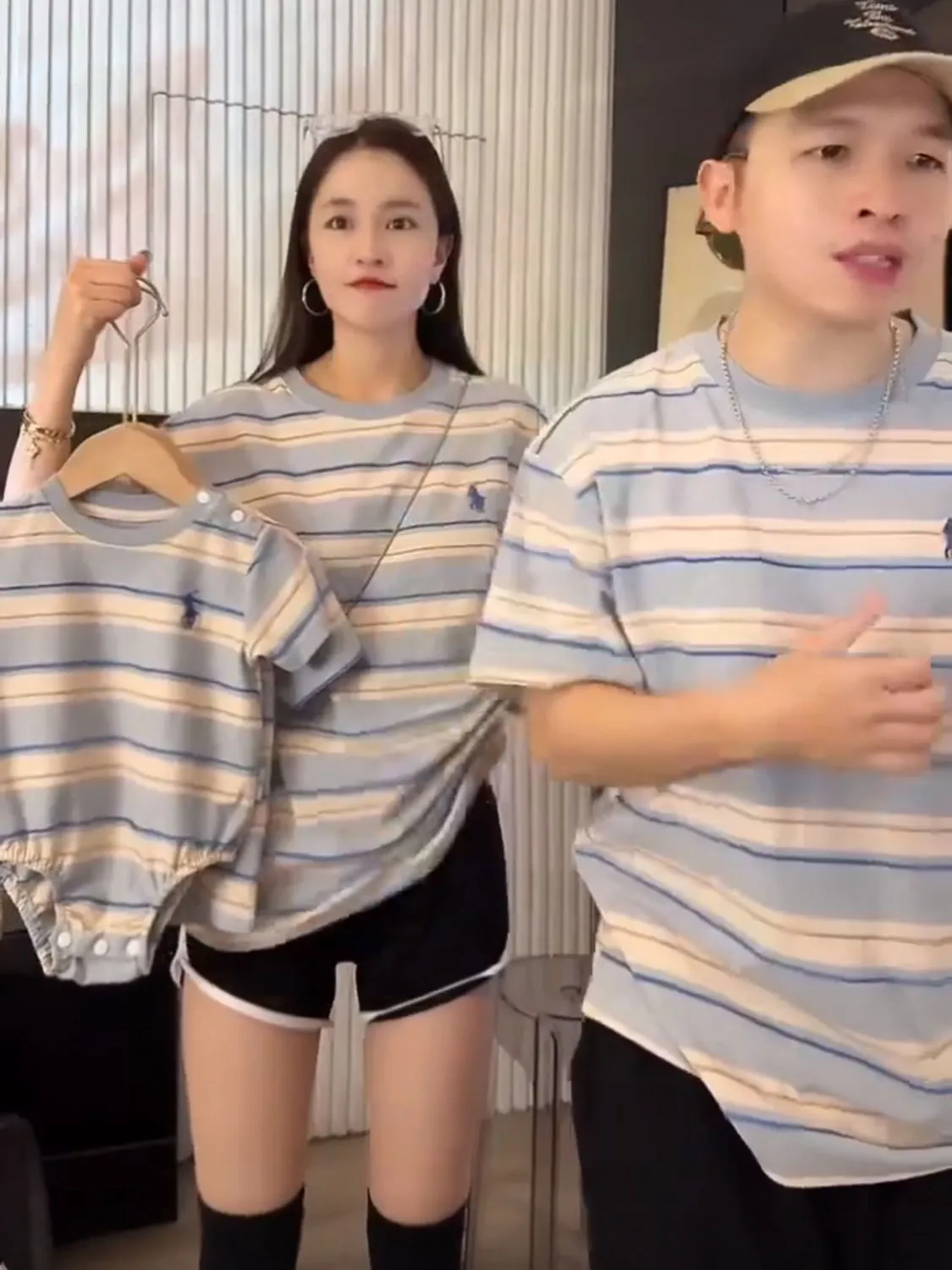 【66-150cm+親サイズ】好感度UP 大人気 ボーダー柄 快適 親子ペア ロンパース/Ｔシャツ