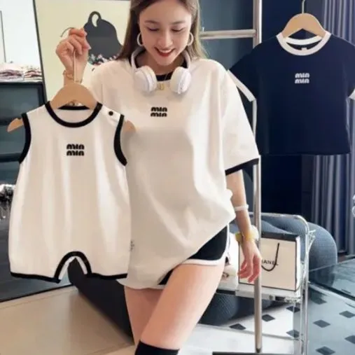 【66-150cm+親サイズ】取り入れたい 大人気 シンプル カジュアル 親子ペア ロンパース/Ｔシャツ