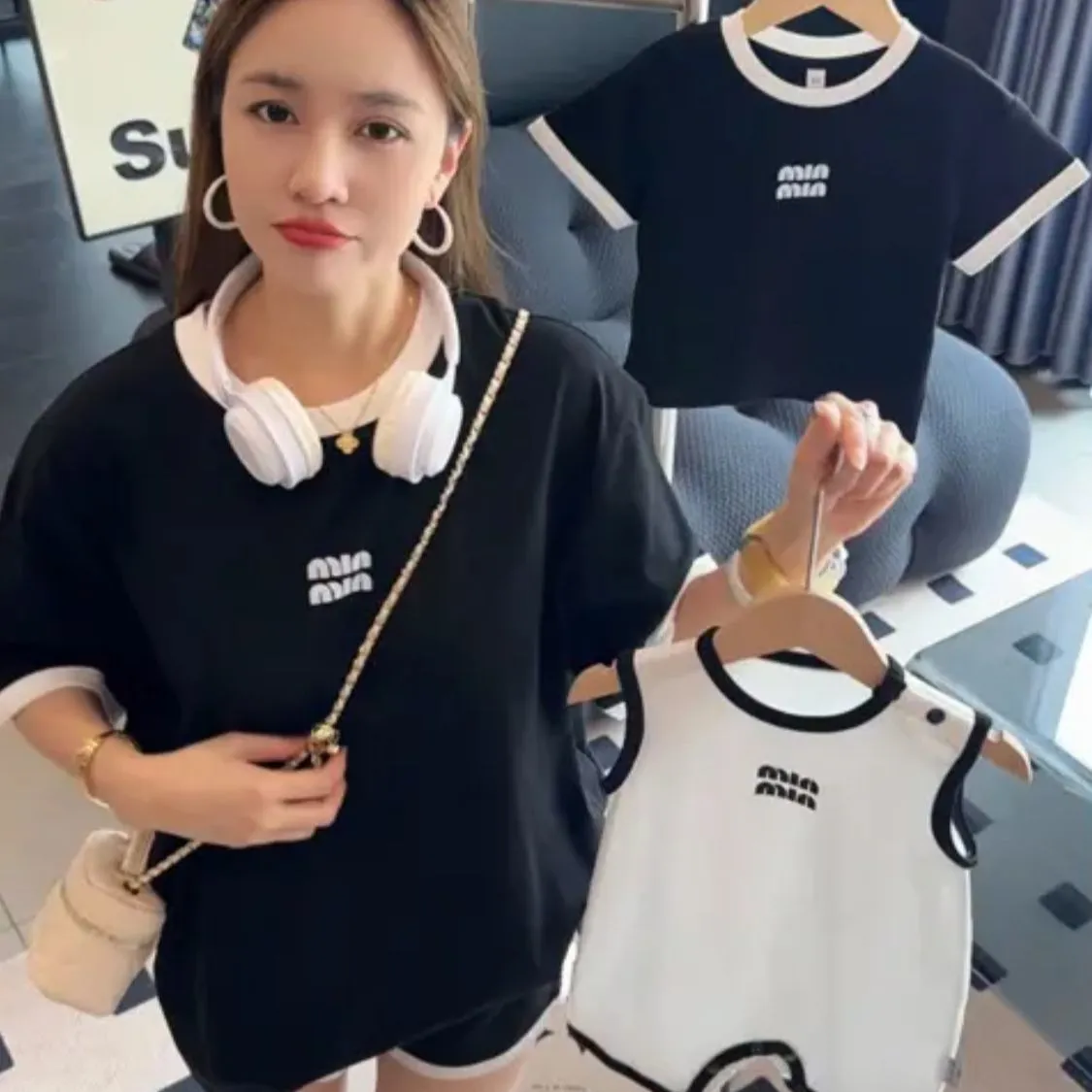 【66-150cm+親サイズ】取り入れたい 大人気 シンプル カジュアル 親子ペア ロンパース/Ｔシャツ