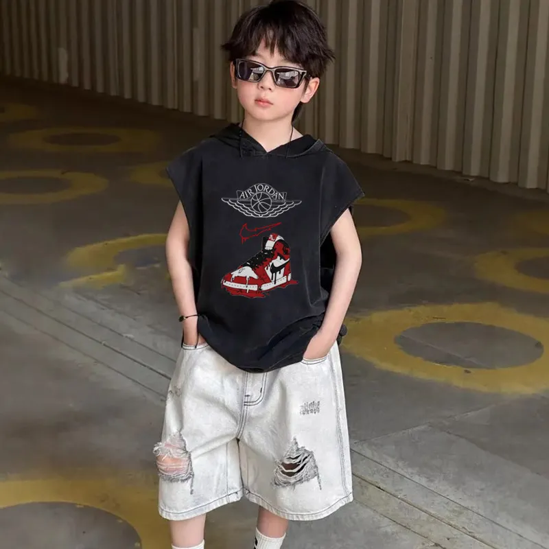 【100-150cm】人気爆発中 売れ筋 カジュアル カッコイイ 男の子 フード付き タンクトップ