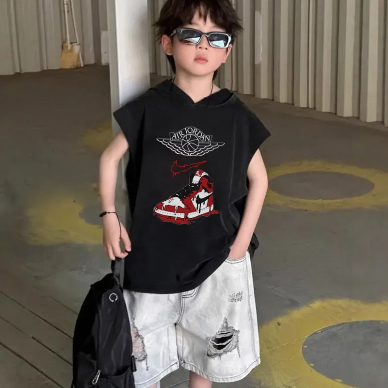 【100-150cm】人気爆発中 売れ筋 カジュアル カッコイイ 男の子 フード付き タンクトップ