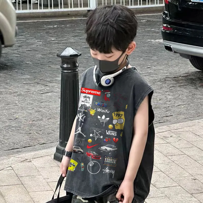 【100-150cm】話題沸騰中 爆売れ中 特別なデザイン クール 男の子 タンクトップ