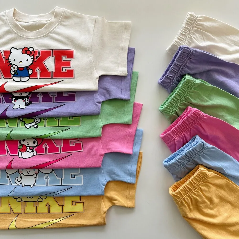 【80-130cm】二点セット 注目度UP カートゥーン 可愛い 多色展開 半袖Ｔシャツ＋ショートパンツ セットアップ