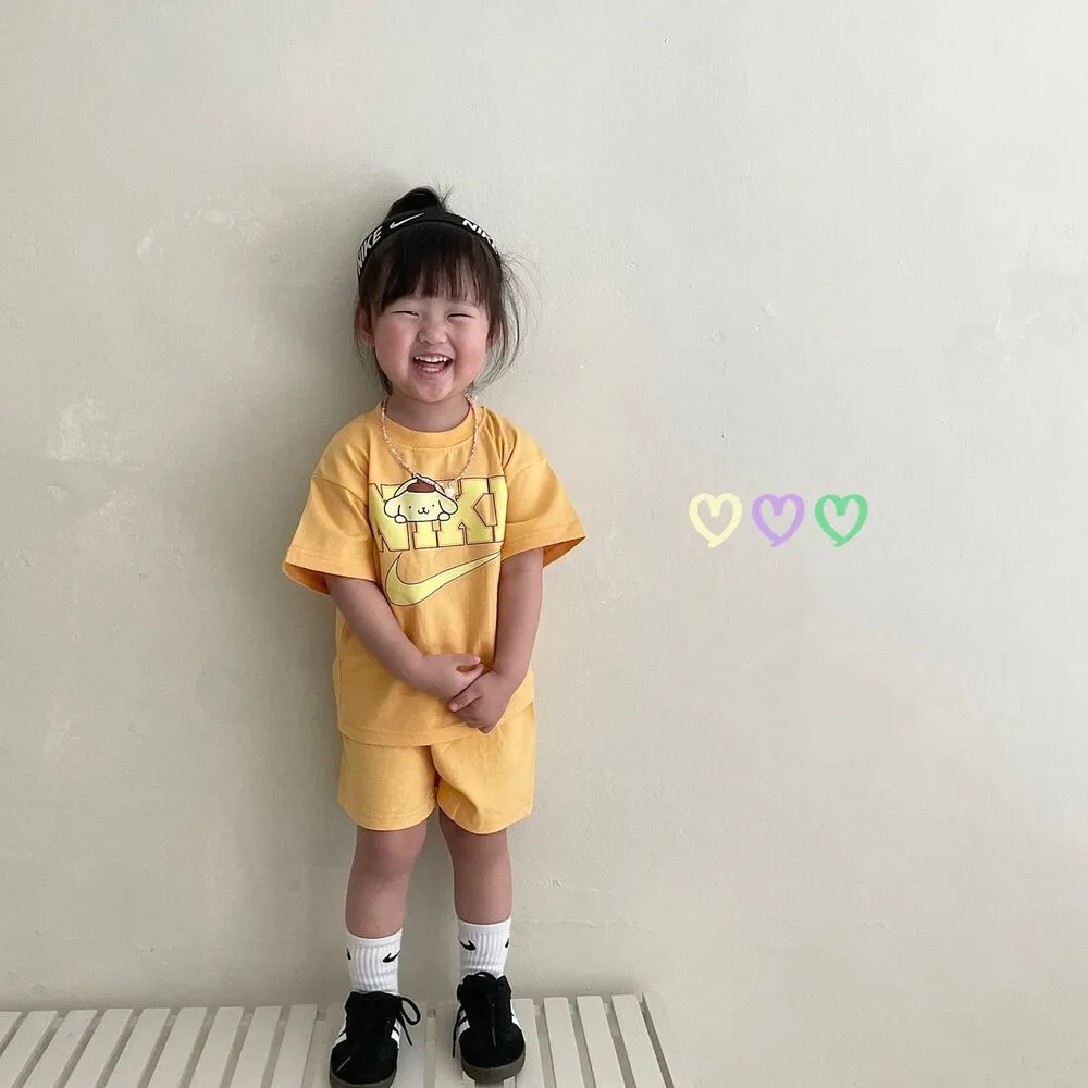 【80-130cm】二点セット 注目度UP カートゥーン 可愛い 多色展開 半袖Ｔシャツ＋ショートパンツ セットアップ