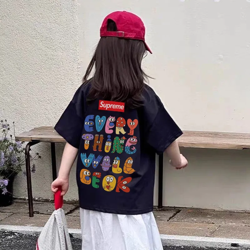 【90-160cm】元気いっぱい 爆売れ中 オシャレ アルファベット 女の子 半袖 Ｔシャツ