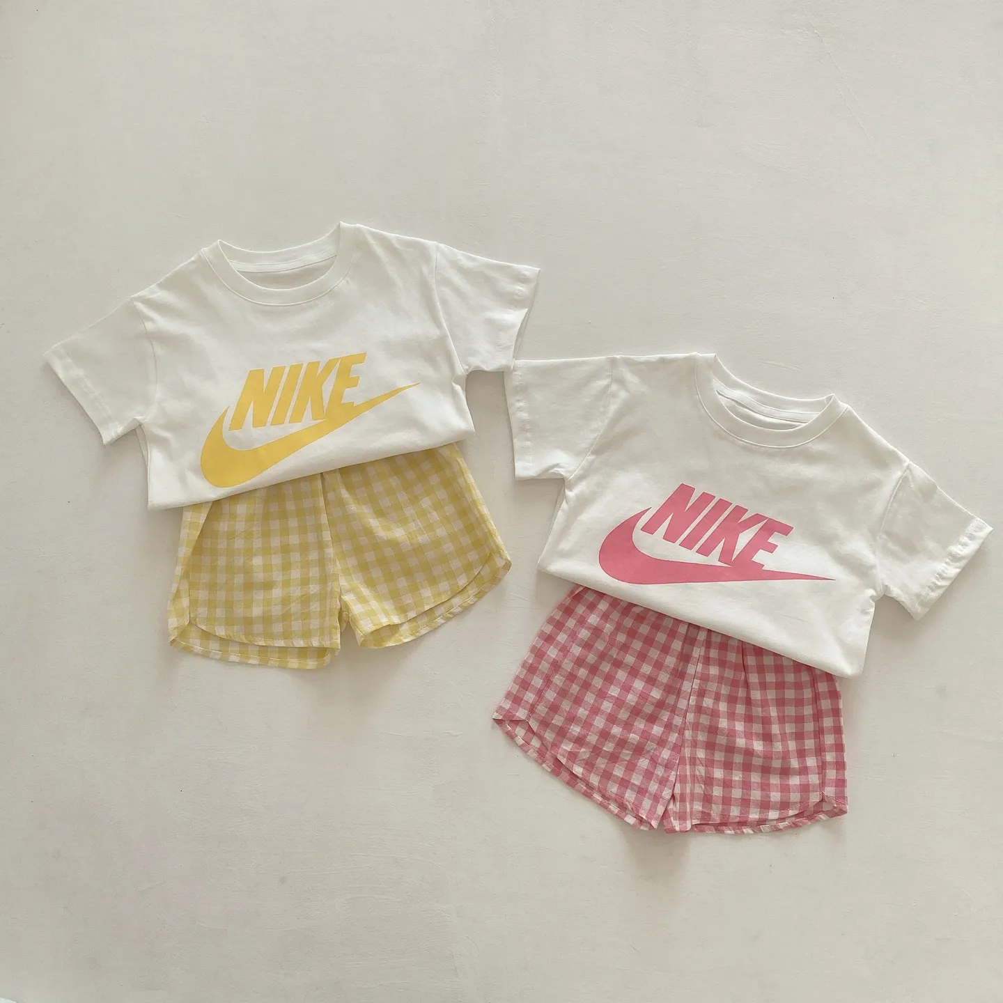 【73-100cm】二点セット 絶対欲しい 大人気 チェック柄 清新 半袖Ｔシャツ＋ショートパンツ セットアップ