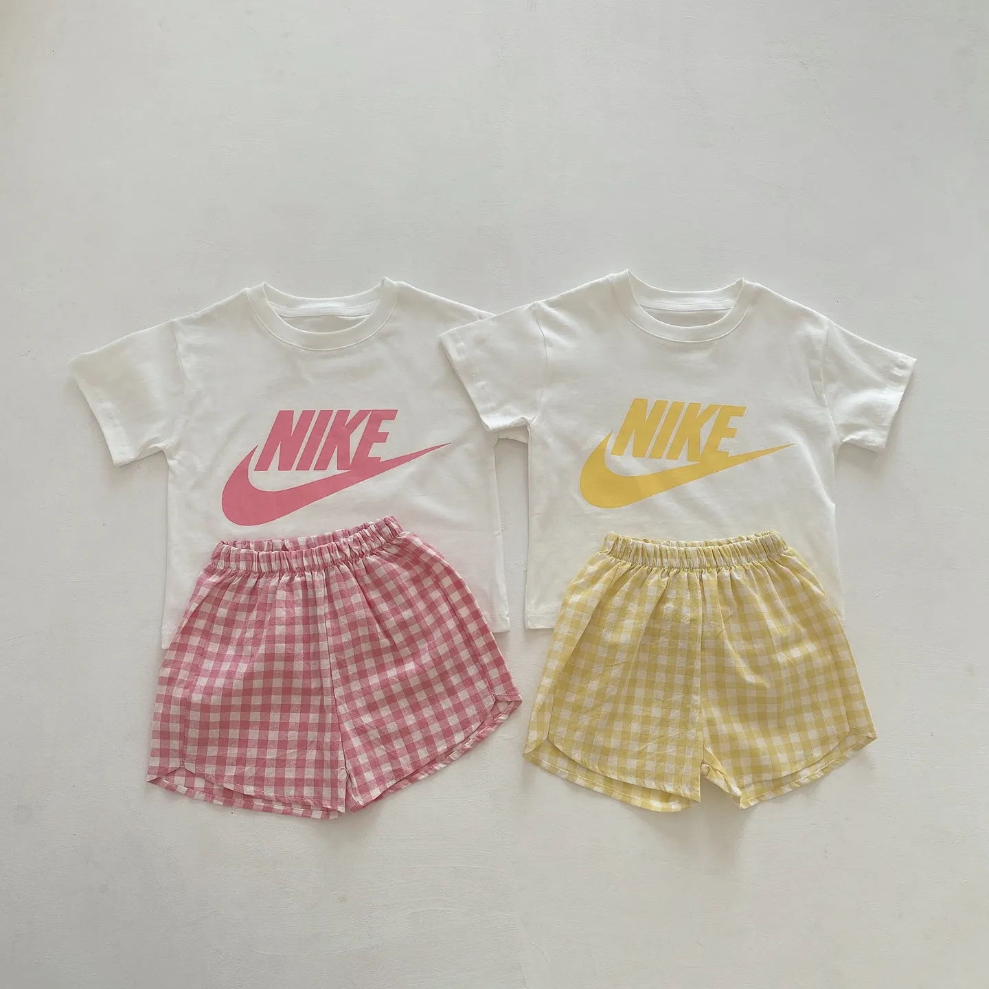【73-100cm】二点セット 絶対欲しい 大人気 チェック柄 清新 半袖Ｔシャツ＋ショートパンツ セットアップ