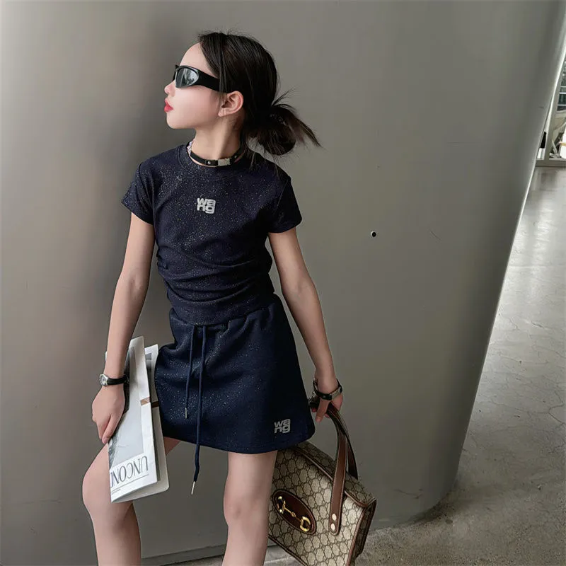 【120-170cm】二点セット オシャレ度高め 大人気 カジュアル 快適 女の子 半袖Ｔシャツ＋スカート セットアップ