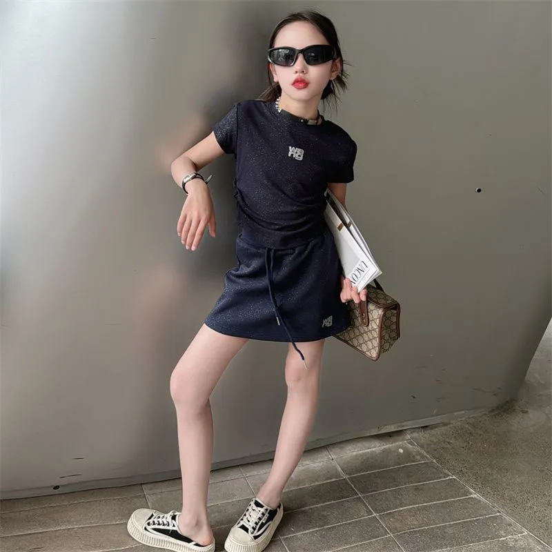 【120-170cm】二点セット オシャレ度高め 大人気 カジュアル 快適 女の子 半袖Ｔシャツ＋スカート セットアップ