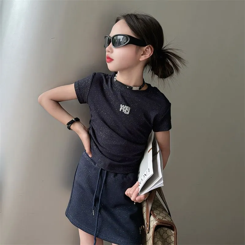【120-170cm】二点セット オシャレ度高め 大人気 カジュアル 快適 女の子 半袖Ｔシャツ＋スカート セットアップ