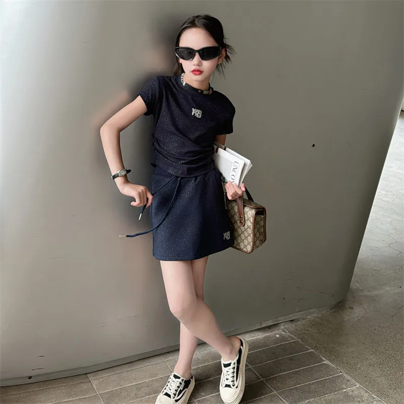 【120-170cm】二点セット オシャレ度高め 大人気 カジュアル 快適 女の子 半袖Ｔシャツ＋スカート セットアップ