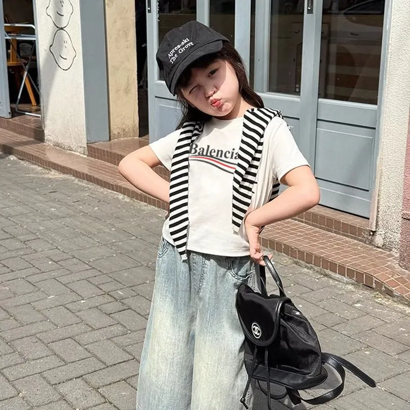 【90-150cm】売り切れ必至 おしゃれ 可愛い アルファベット 女の子 半袖 Ｔシャツ