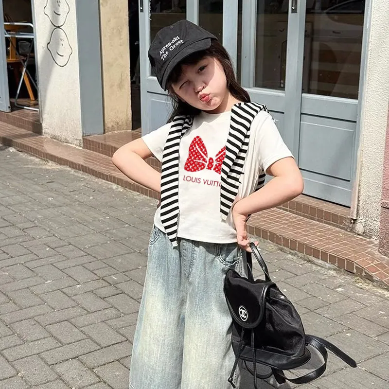 【90-150cm】好感度100％  大注目 きれいめ 合わせやすい 女の子 半袖 Ｔシャツ