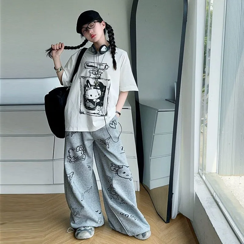 【120-170cm】存在感アップ  大人気 カジュアル クール 女の子 半袖Ｔシャツ/ワイドレッグパンツ