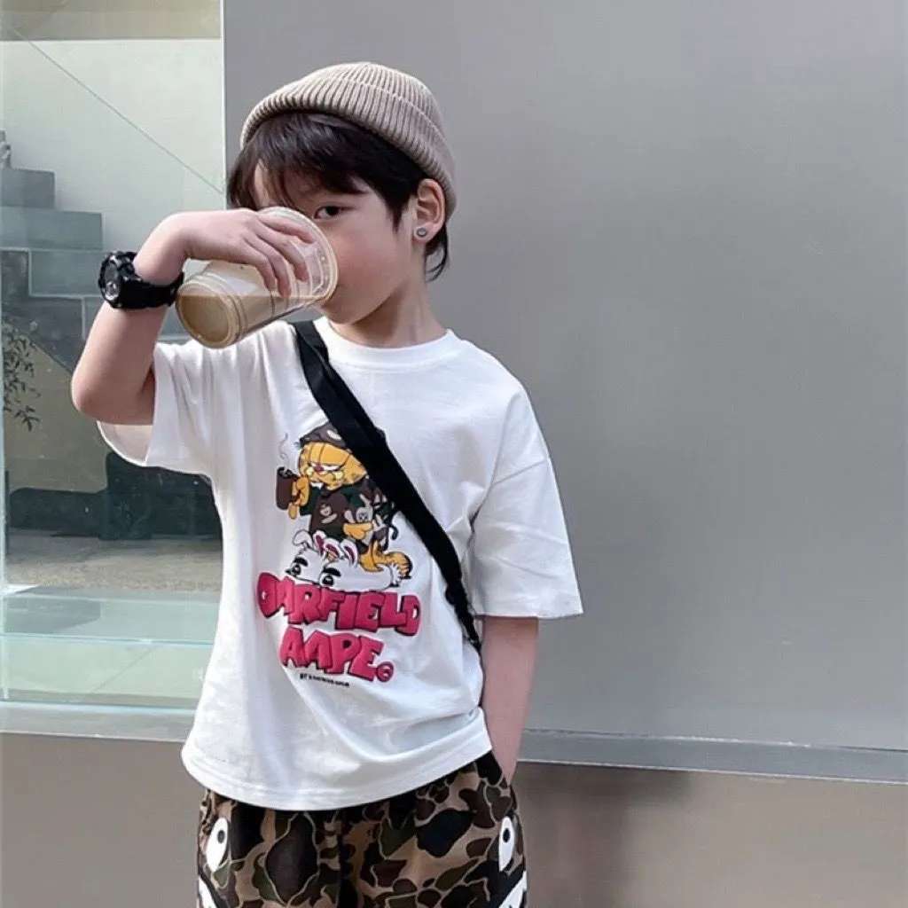 【90-160cm】コンフォート感抜群 カジュアル プリント 合わせやすい 男の子 半袖 Ｔシャツ