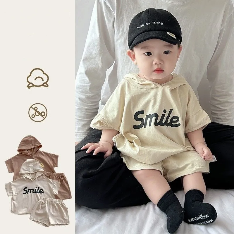 【73-100cm】二点セット 人気爆発中 カジュアル 快適 ベビー フード付き 半袖Ｔシャツ＋ショートパンツ セットアップ