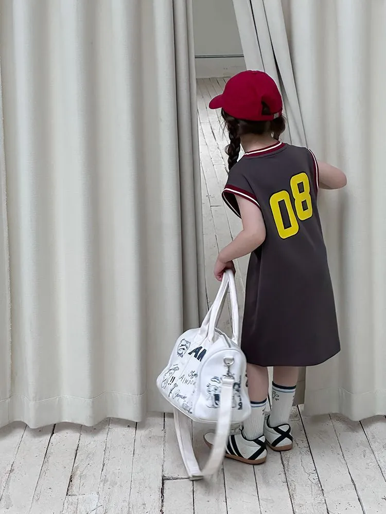 【80-170cm】おしゃれ感満点 大活躍 ゆったり アルファベット 女の子 ノースリーブ ワンピース