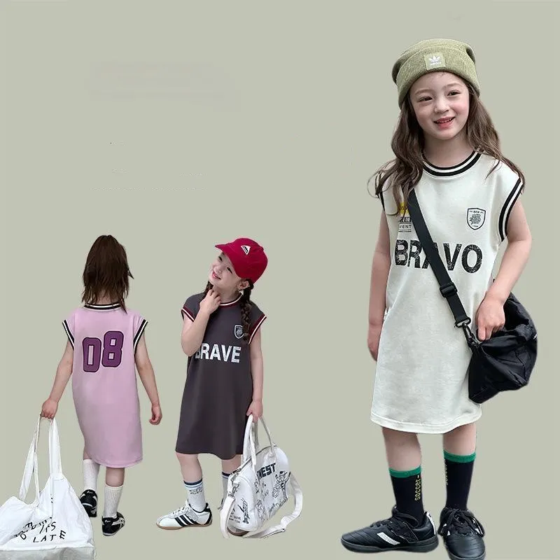 【80-170cm】おしゃれ感満点 大活躍 ゆったり アルファベット 女の子 ノースリーブ ワンピース
