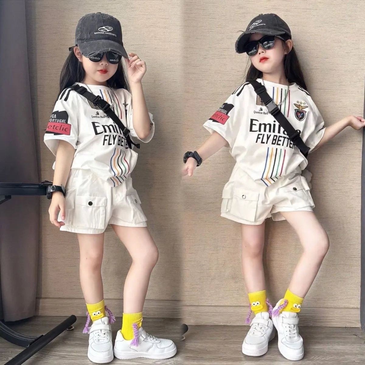 【100-170cm】二点セット 単品注文OK おしゃれ度UP カジュアル クール 女の子 半袖Ｔシャツ+ショートパンツ セットアップ