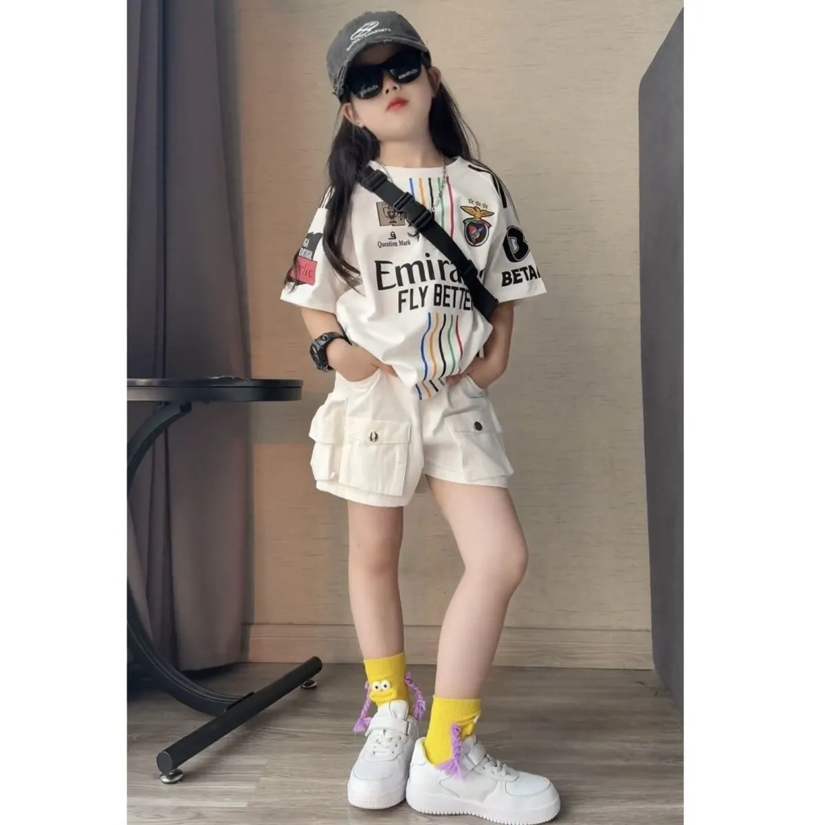 【100-170cm】二点セット 単品注文OK おしゃれ度UP カジュアル クール 女の子 半袖Ｔシャツ+ショートパンツ セットアップ