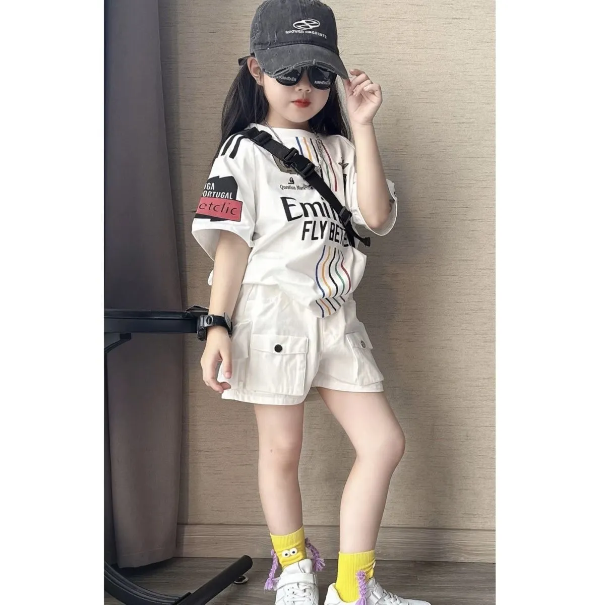 【100-170cm】二点セット 単品注文OK おしゃれ度UP カジュアル クール 女の子 半袖Ｔシャツ+ショートパンツ セットアップ