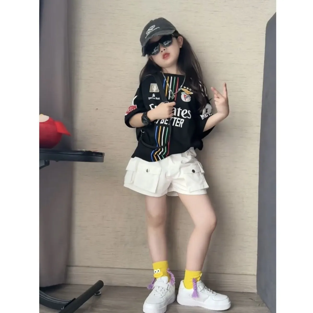 【100-170cm】二点セット 単品注文OK おしゃれ度UP カジュアル クール 女の子 半袖Ｔシャツ+ショートパンツ セットアップ