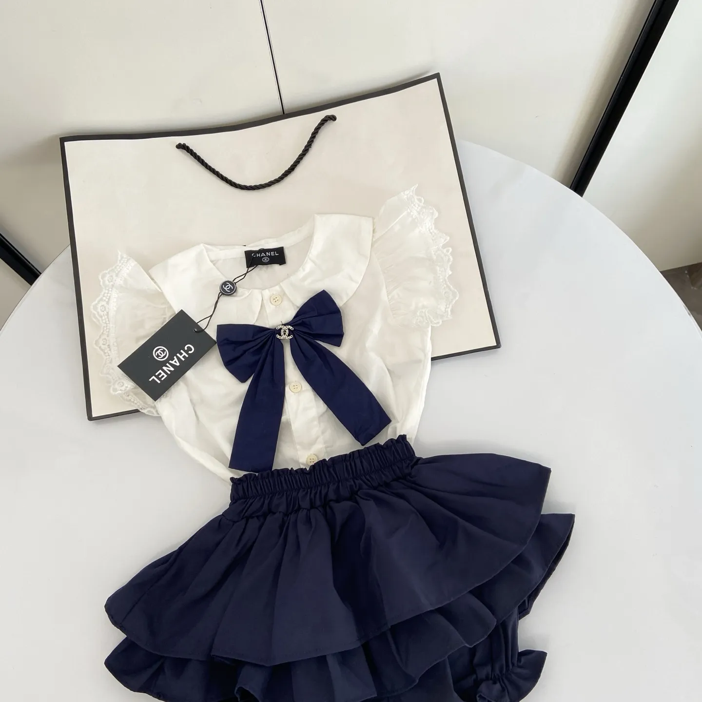 【80-130cm】二点セット 元気いっぱい おしゃれ度UP キュート リボン付き 女の子 トップス+スカパン セットアップ