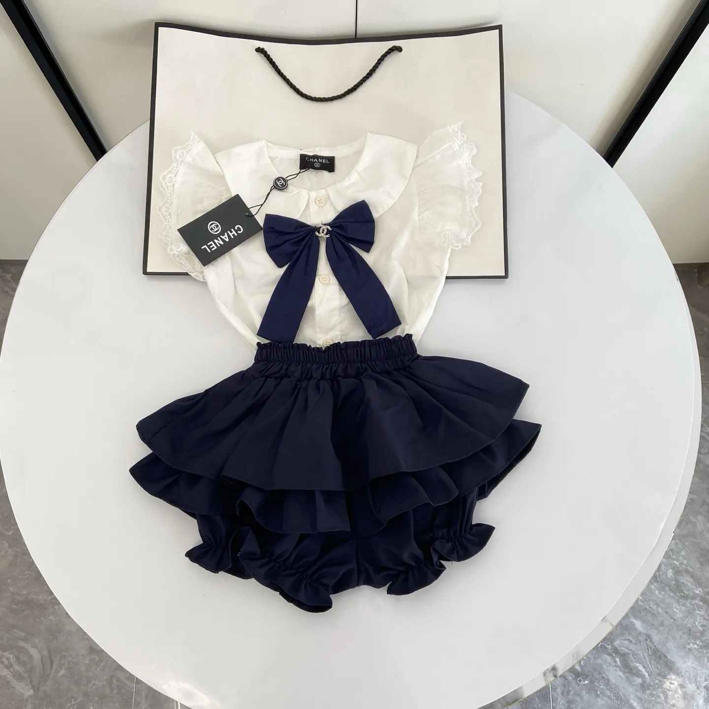 【80-130cm】二点セット 元気いっぱい おしゃれ度UP キュート リボン付き 女の子 トップス+スカパン セットアップ