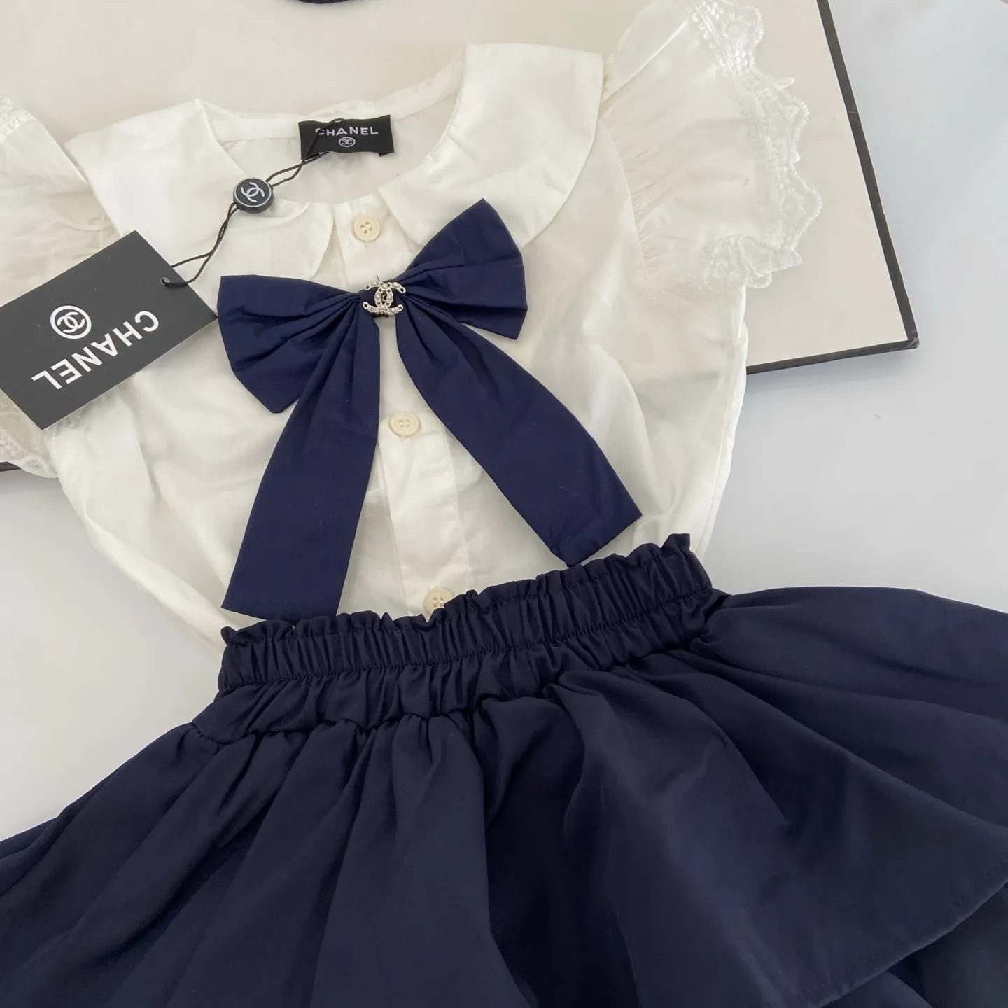 【80-130cm】二点セット 元気いっぱい おしゃれ度UP キュート リボン付き 女の子 トップス+スカパン セットアップ