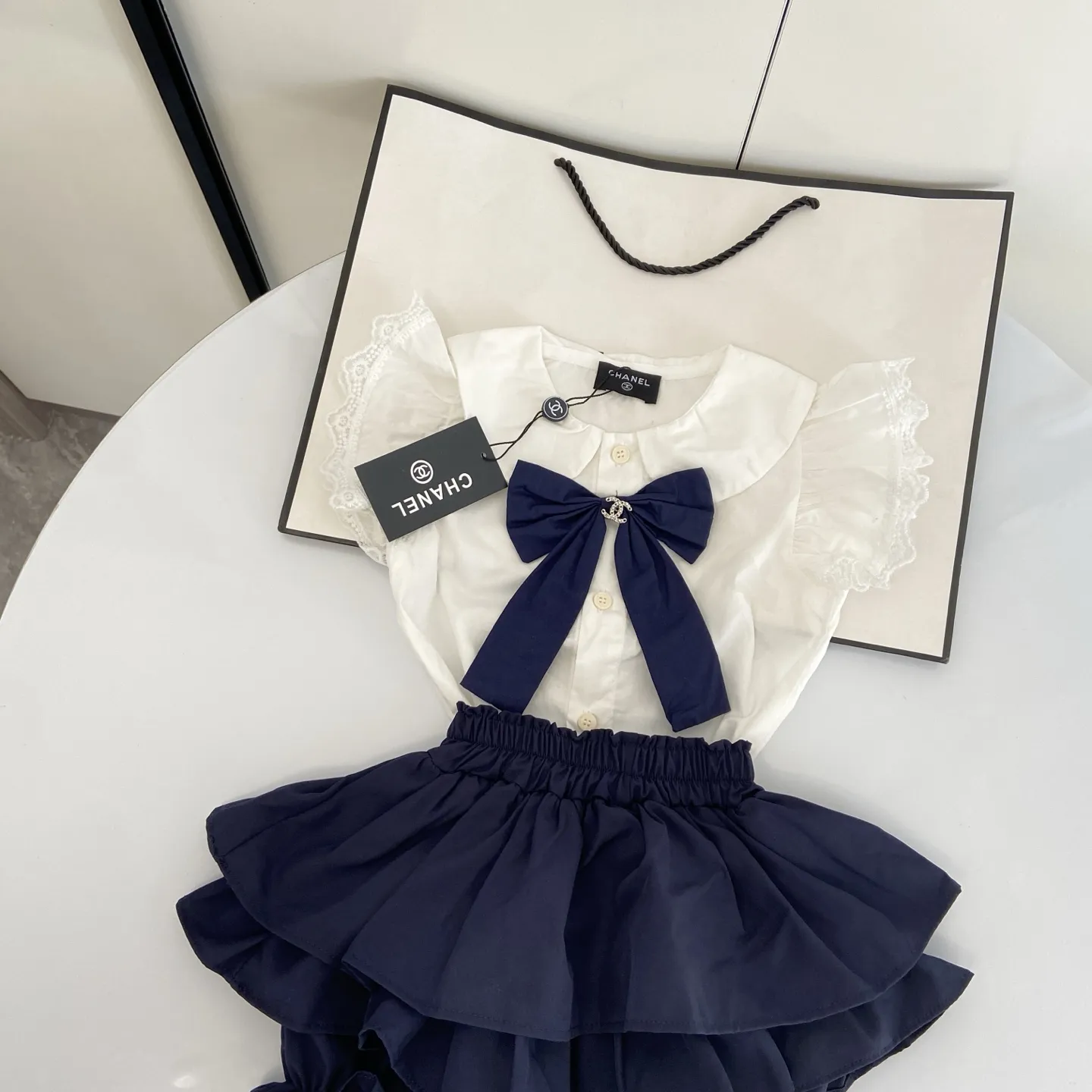 【80-130cm】二点セット 元気いっぱい おしゃれ度UP キュート リボン付き 女の子 トップス+スカパン セットアップ