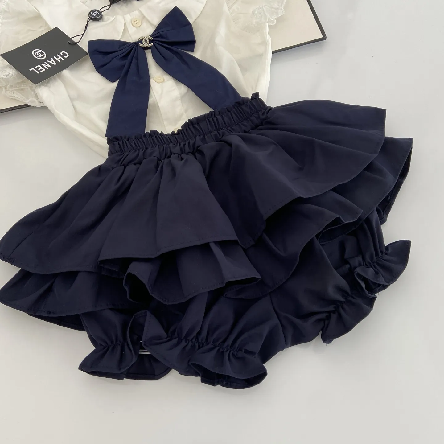 【80-130cm】二点セット 元気いっぱい おしゃれ度UP キュート リボン付き 女の子 トップス+スカパン セットアップ